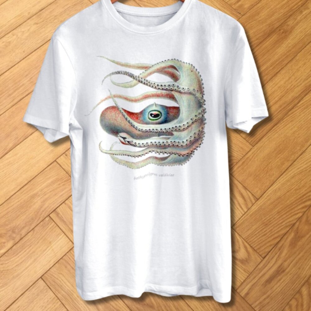 Detailed Realistic Octopus Botanical Style Graphic Tee